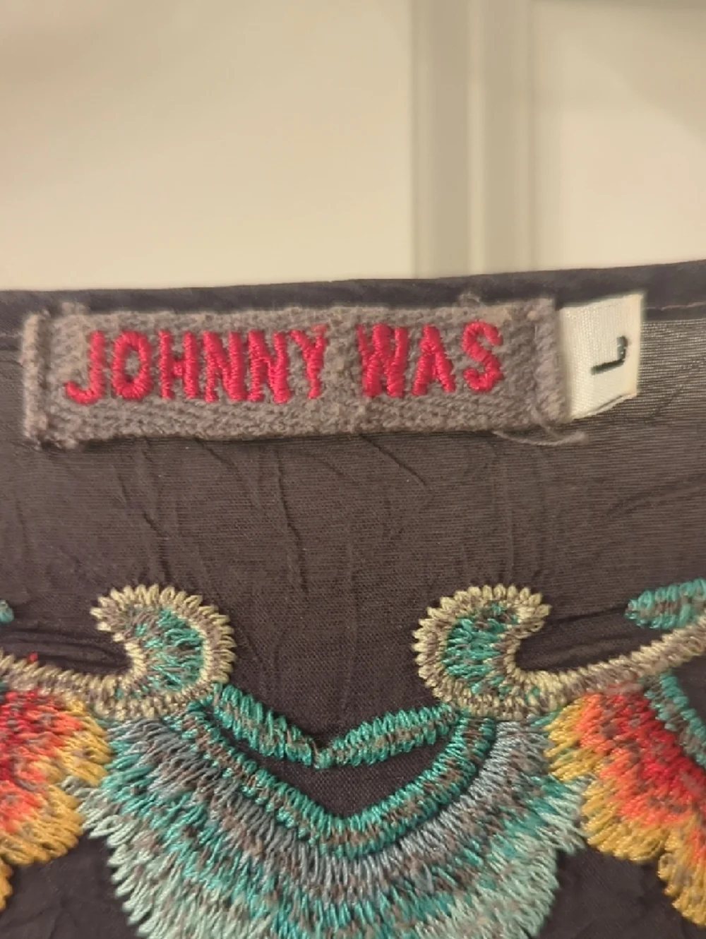 Johnny Was Dark Grey Tunic with Multicolor Floral Embroidery - Picture 2 of 3